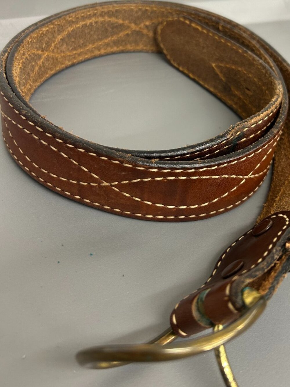 Men's Cowboy Western Leather Belt Brown Figure 8/Spanish Stitching